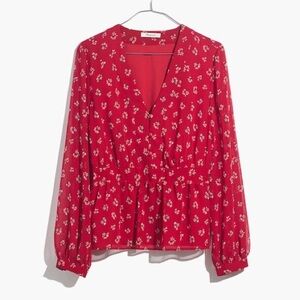Madewell V-Neck Peplum Top in Little Lilies, Size S